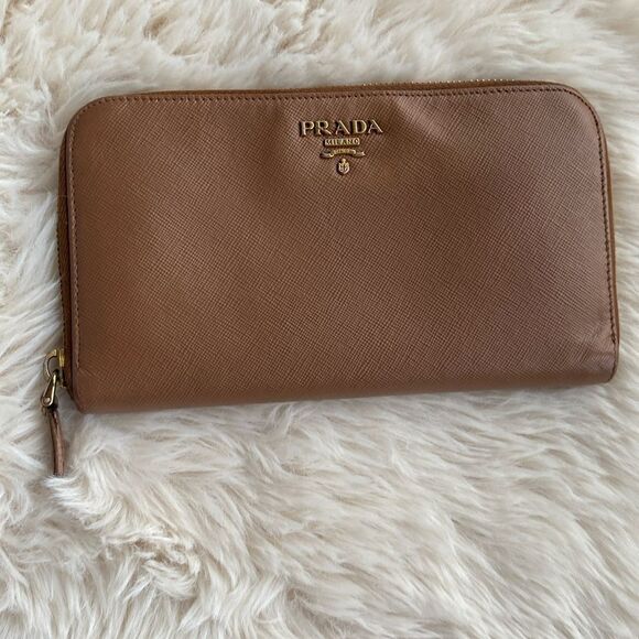 Prada Brown Saffiano Leather Zip Around Wallet - Picture 1 of 12